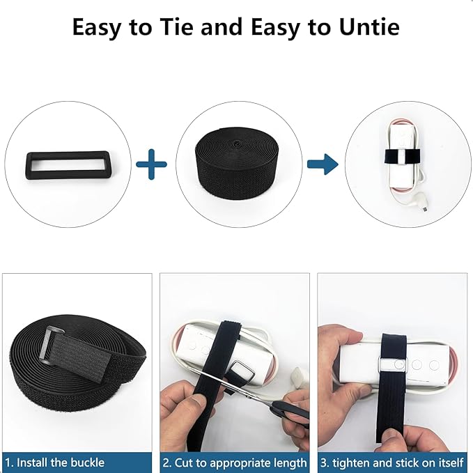 Hook and Loop Straps, 1.5'' x 16', Fastening Cinch Straps with 25 Buckles, Cut to Length, Heavy Duty, Reusable Cable Straps, Cord Straps, 16 Feet Long Cord Strap for Storage and Organization