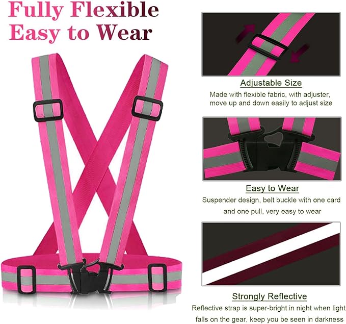 Reflective Vest Running Gear, 2Pack High Visible Safety VES for Cycling Jogging Running Walking, Adjustable for Men Women Kids