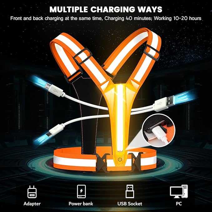 LED Reflective Running Vest Gear,Light Up Vest Runners Night Walking USB Rechargeable,Up to 11hrs Light with Adjustable Waist/Shoulder for Women Men Kids