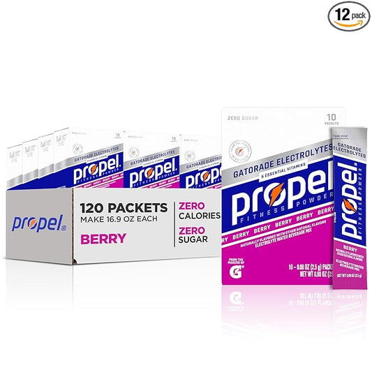 Propel Electrolyte Enhanced Water Drink Mix Powder Packets, Berry, Zero Calorie & Zero Sugar Hydration with Electrolytes and Vitamins C & E (120 Packets)