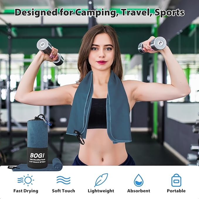 BOGI Microfiber Travel Sports Towel-Quick Dry Towel, Soft Lightweight Microfiber Camping Towel Absorbent Compact Travel Towel for Camping Gym Beach Bath Yoga Swimming Backpacking (M:40''x20''-Nblue)