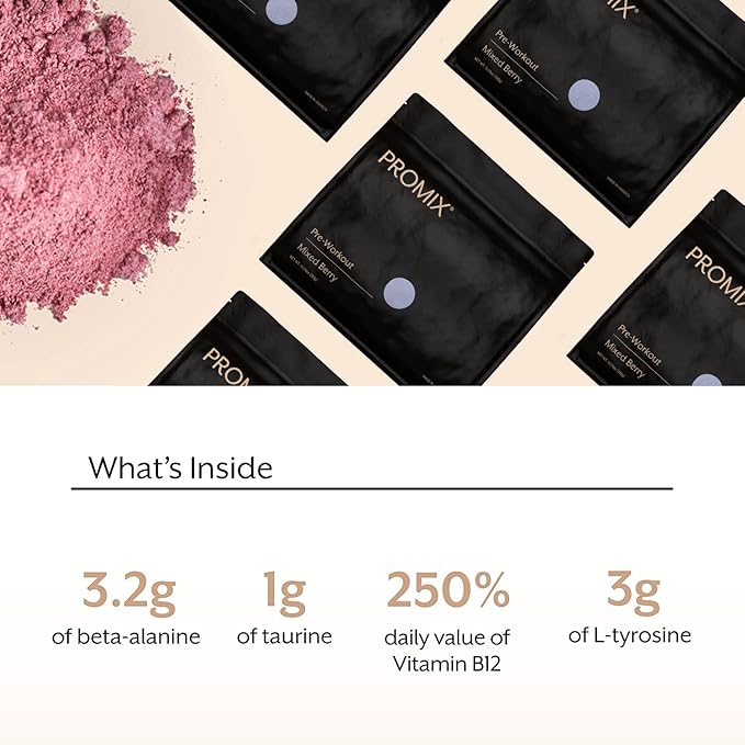 ProMix Nutrition Pre-Workout Powder, Mixed Berry - Maximize Focus & Performance - Helps Muscle Gain, Endurance - Vitamin B12, Caffeine, Beta-Alanine & L-Tyrsosine - 30 Servings (Pack of 1)