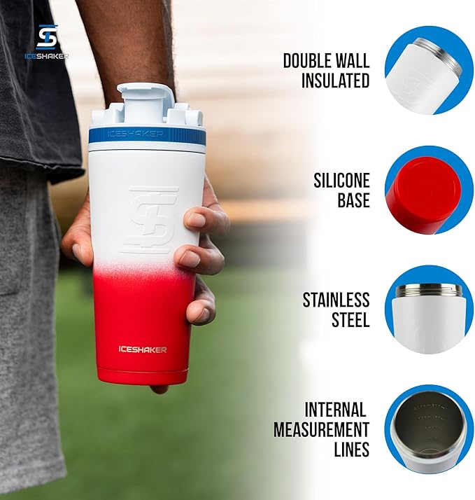 Ice Shaker Insulated Stainless Steel Shaker Bottle | 26oz, Usa | Cold for 30+ Hours | Insulated Cup with Twist-on Agitator | Odor-Free Bottle for Protein Shakes, Water, Smoothies, Cocktails