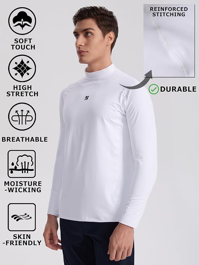 Mens Long Sleeve Turtleneck Workout Shirts Moisture Wicking Mock Neck Double Sides Brushed T-Shirts
