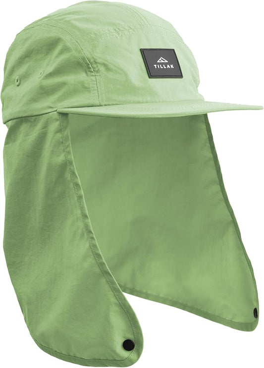 Tillak Chamisa Sun Hat, Lightweight Nylon 5 Panel Cap with Hide-able Neck Shade and Spring Cord