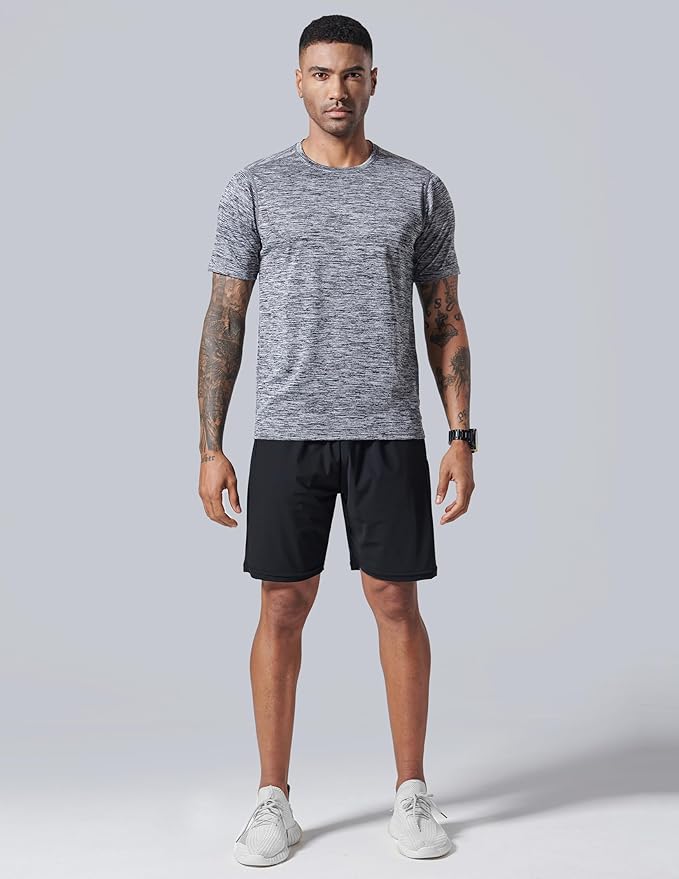 5 Pack Men’s Active Quick Dry Crew Neck T Shirts | Athletic Running Gym Workout Short Sleeve Tee Tops Bulk