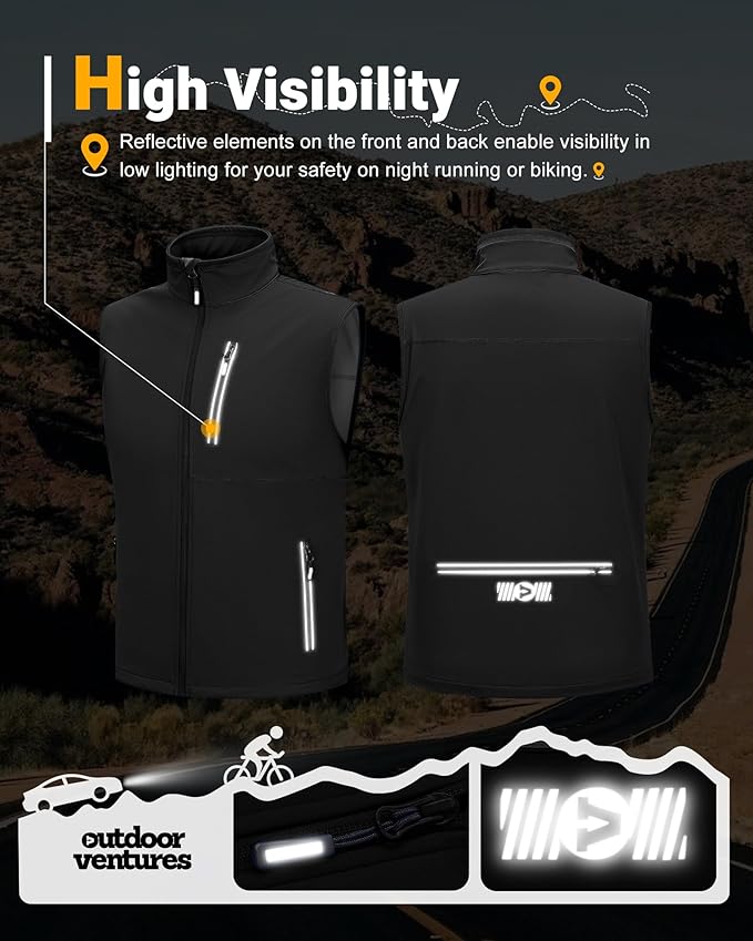 Outdoor Ventures Men's Windproof Softshell Vest Outerwear Lightweight Sleeveless Jacket for Running Golf Hiking Travel