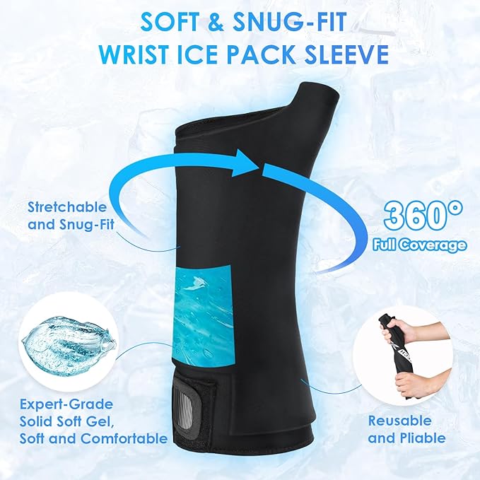 Comfitech Wrist Ice Pack Wrap for Hand, Thumb & Arm with Extended Coverage, Carpal Tunnel Cooling Sleeve for Better Putting On & Off, Cold Gloves Reusable, Medium