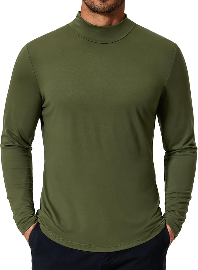 COOFANDY Mens Mock Turtleneck T-Shirts Long Sleeve Solid Color Tees Shirts Basic Casual Slim Fit Pullover T Shirts