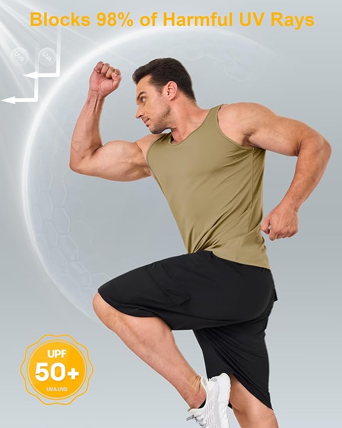 Boladeci Men's Tank Top Workout Athletic Quick Dry UPF 50+ Sun Protection Lightweight Summer Beach Gym Sleeveless Shirts