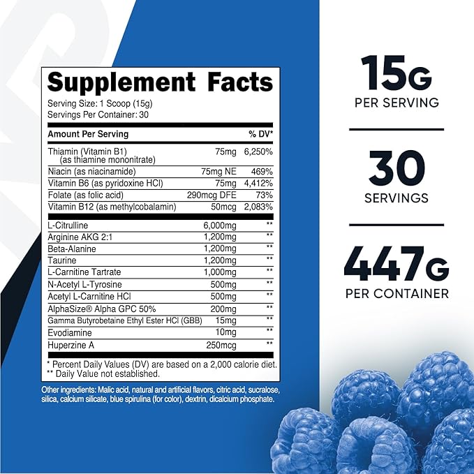 Nutricost Stimulant Free Pre-Workout, 30 Servings (Blue Raspberry) - Caffeine Free, Non-GMO, Gluten Free