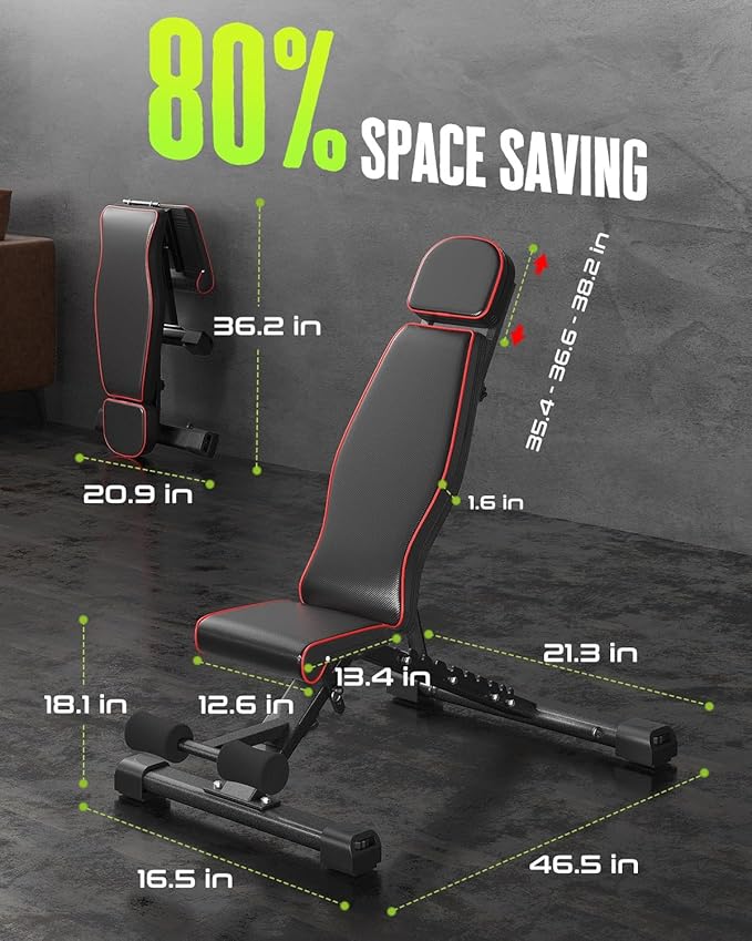 Adjustable Weight Bench for Bench Press, Heavy Duty Stable Workout Bench Foldable Weight Benches for Home Gym, Incline/Decline 90 Degree Bench Exercise Bench