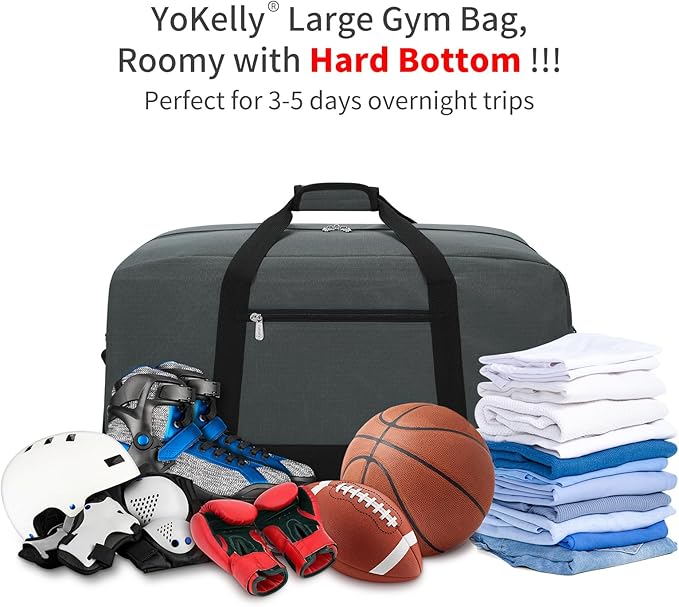 55L Mens Duffle Bag for Travel - 25 inch Weekender Duffel Bag with Hard Bottom - Grey