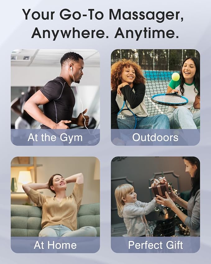 Mini Massage Gun, Percussion Muscle Massager for Back Pain Relief, Compact Sports Travel Massage Gun with 6 Massage Heads 4 Speeds, Gift for Her, Home, Athletes