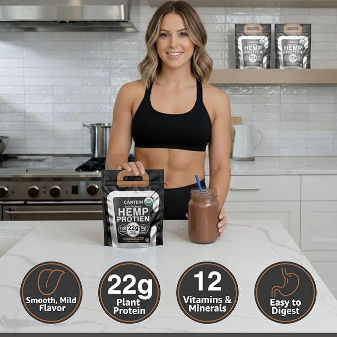 Organic Hemp Protein Powder, Plant Based and Vegan Protein Shake, Lactose and Dairy Free, Gluten Free, Clean and Natural- Chocolate (1 Serving)