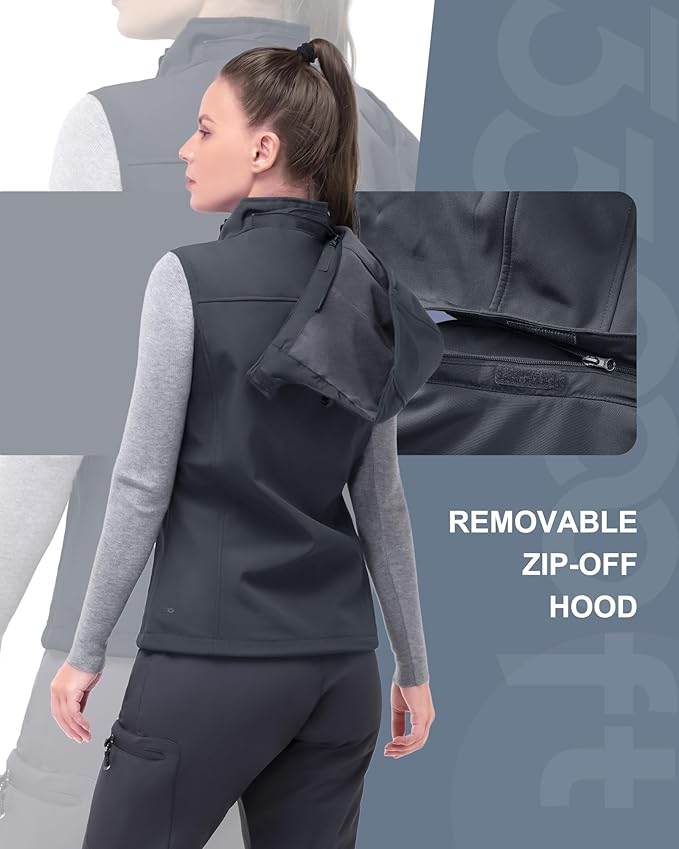 33,000ft Women's Hooded Lightweight Softshell Vest Fleece Lined Windproof Zip Up Sleeveless Jacket for Hiking Golf Running