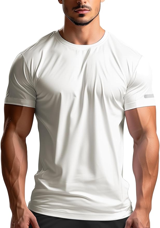 Mens Workout Shirts Fitted, Quick Dry Gym Tshirts Running Athletic Top Moisture Wicking Tee