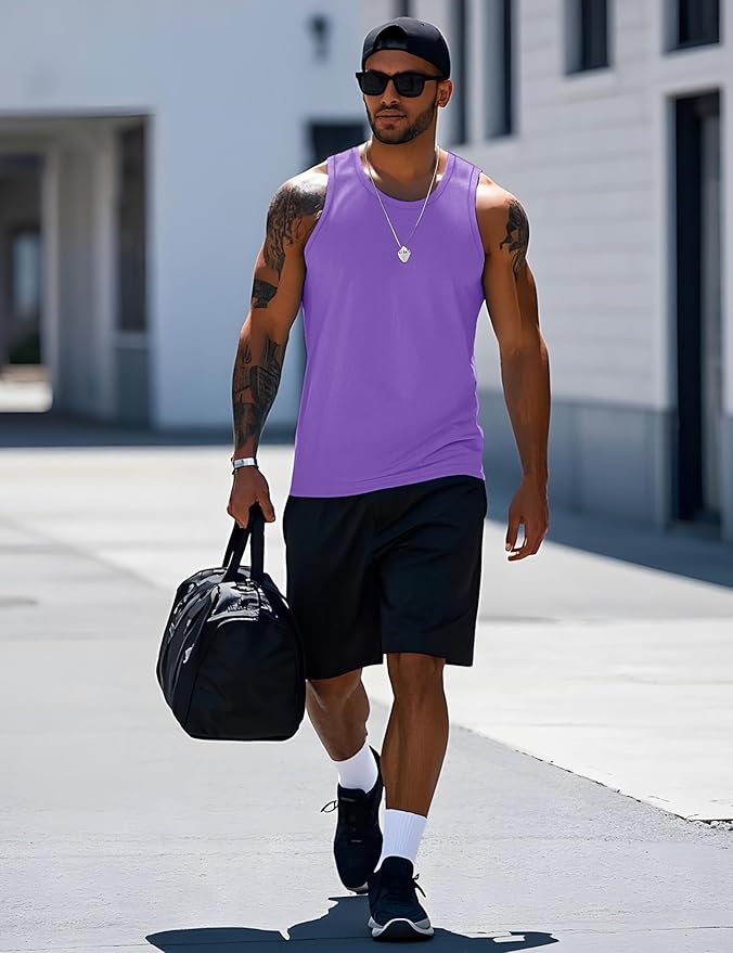 MAGCOMSEN Mens Workout Tank Tops Undershirt Cotton Muscle Athletic Sleeveless Shirts for Gym