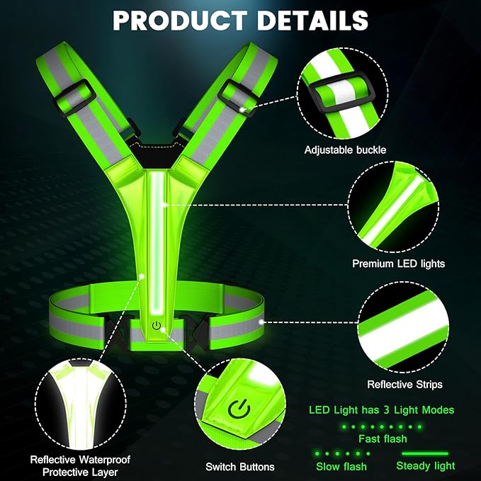 LED Reflective Running Vest Gear,Light Up Vest Runners Night Walking USB Rechargeable,Up to 11hrs Light with Adjustable Waist/Shoulder for Women Men Kids