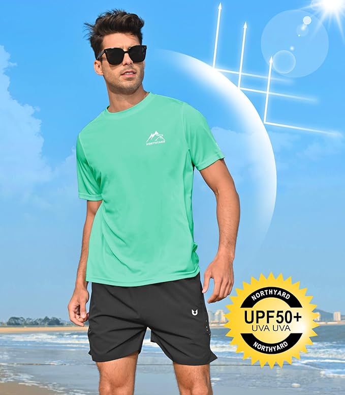 NORTHYARD Men's UPF 50+ Sun Protection Shirts Swim SPF UV Quick Dry Short Sleeve T-Shirts for Athletic Fishing Rash Guard