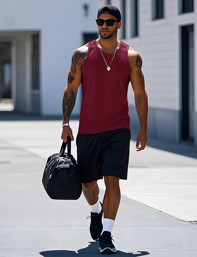 MAGCOMSEN Mens Workout Tank Tops Undershirt Cotton Muscle Athletic Sleeveless Shirts for Gym