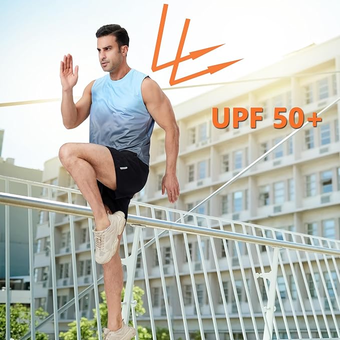 Men's Sleeveless UPF 50+ Swim Shirts Quick Dry Workout Tank Top UV Protection Running Gym Muscle T Shirts