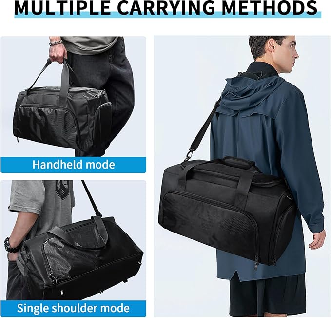 Gym Sports Duffle Bag for Men, Athletic Workout Bag, 20" Medium Duffel Bag with Wet Pocket & Shoe Compartment Black