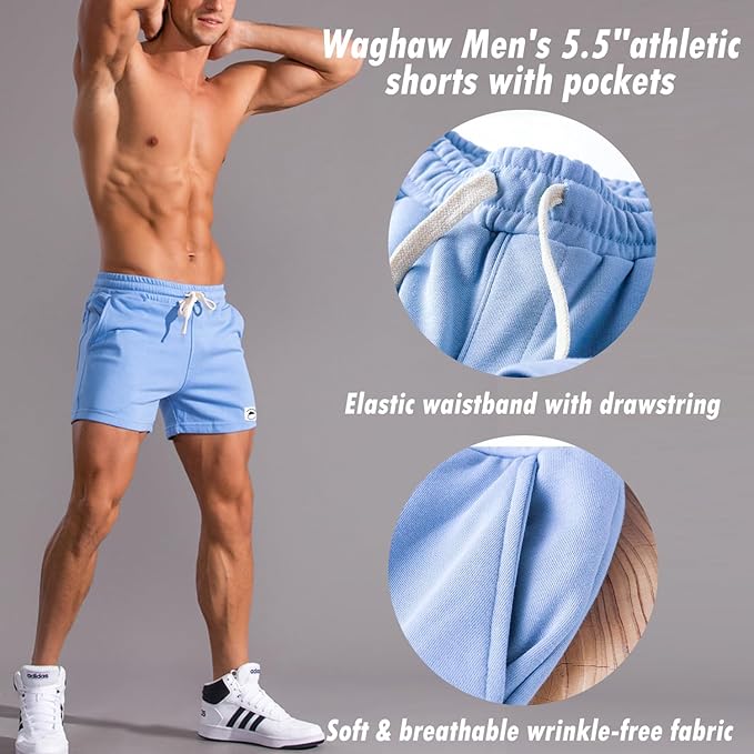 Mens 5 Inch/7 Inch Cotton Shorts Mens Sweat Athletic Shorts for Men Gym Worket Shorts with Pockets
