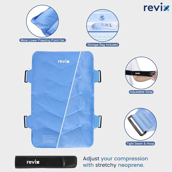 REVIX XXL Full Back Ice Pack Wrap, Reusable Gel Cold Compress for Upper and Lower Back, Long-Lasting Flexible Ice Pack for Muscle Fatigue, Soreness, and Post-Workout Recovery