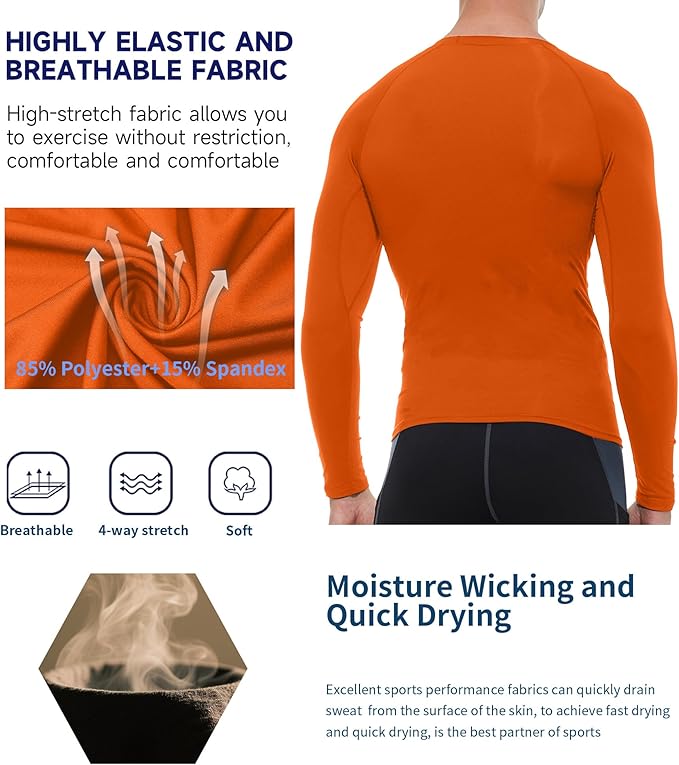 Compression Shirt Men Long Sleeve Quick Dry T-Shirt Athletic Workout Base Layer Running Sports Gym Undershirts