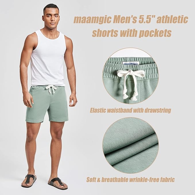 maamgic Mens Athletic Gym Shorts 5.5" Elastic Waist Casual Pajama Pocket Jogger Men Workout Short Pants