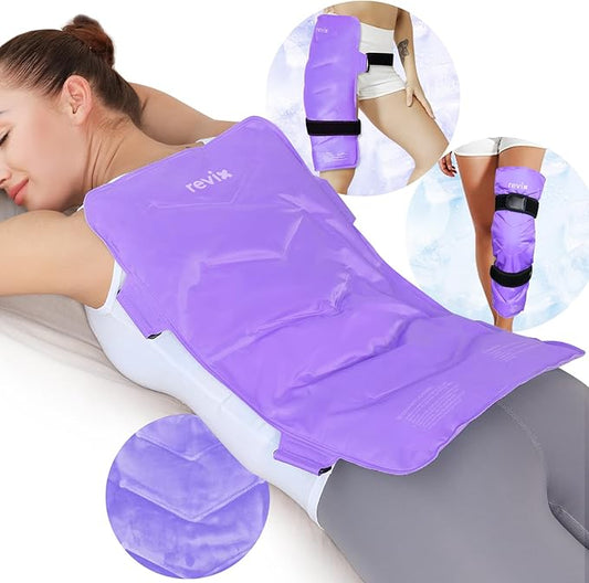 REVIX Extra-Large Back Ice Pack, Reusable Gel Cold Compress Wrap for Full Back Relief, Ideal for Muscle Pain, Tiredness, Recovery, and Sore Muscles – Adjustable Straps, Purple