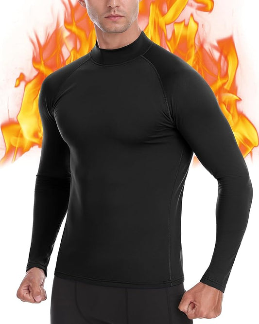 Men's Thermal Compression Shirts, Long Sleeve Fleece Lined Turtleneck Undershirt, Cold Weather Ski Base Layer Tops