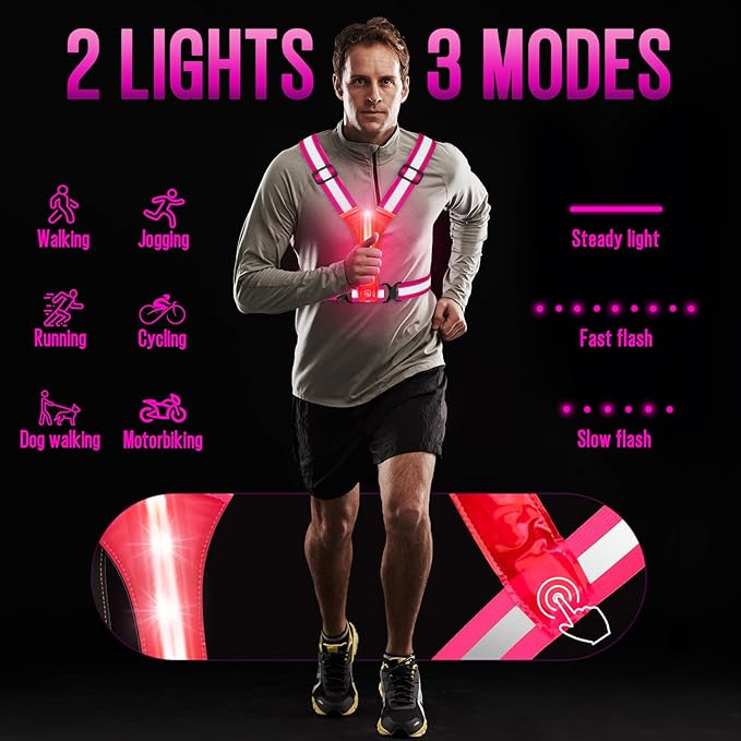 LED Reflective Vest Running Gear, Light Up Running Vest Rechargeable, Safety Night Running Gear for Walking Running Cycling