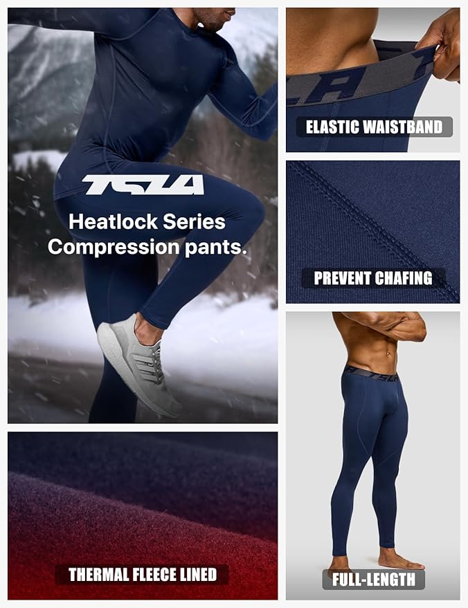 TSLA Men's Thermal Compression Pants, Athletic Sports Leggings & Running Tights, Wintergear Base Layer Bottoms