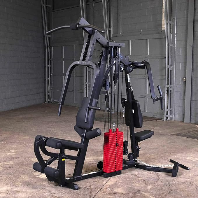 Body-Solid (EXM2500BRSTK) Multi-Station Home Gym Machine, Arm & Leg Strength Training Functional Exercise Workout Station, 210lbs. Red Weight Stack Without Leg Press