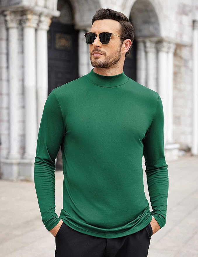 COOFANDY Mens Mock Turtleneck T-Shirts Long Sleeve Solid Color Tees Shirts Basic Casual Slim Fit Pullover T Shirts