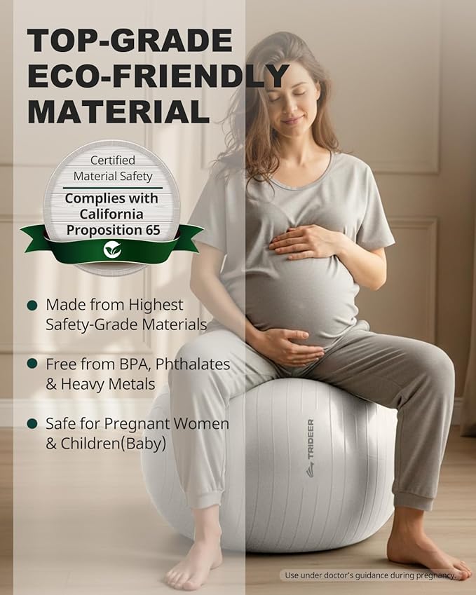 Trideer Extra Thick Yoga Ball Exercise Ball, 5 Sizes Gym Ball, Heavy Duty Ball Chair for Balance, Stability, Pregnancy, Quick Pump Included