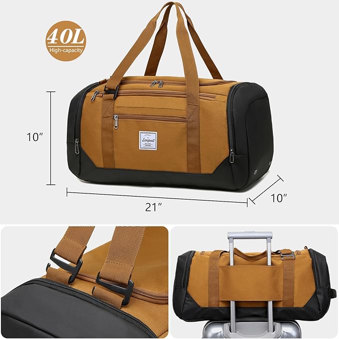 Laripwit Gym Bags for Men, 40L Medium Sports Travel Duffel Bag with Shoe Compartment & Wet Pocket Lightweight Gym Duffle Bag Backpack Multipurpose Weekender Overnight Backpack for Women, Brown