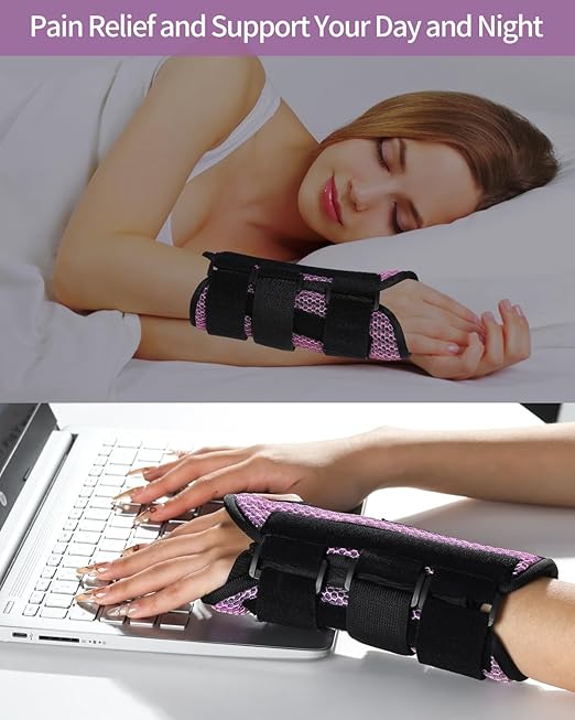 ABYON Carpal Tunnel Wrist Brace Night Support – Wrist Splint for Pain Relief, Tendonitis, Arthritis, Sprains – Lightweight, Breathable Padded Hand Brace for Men & Women, Left Hand (Medium, Black/Pink)