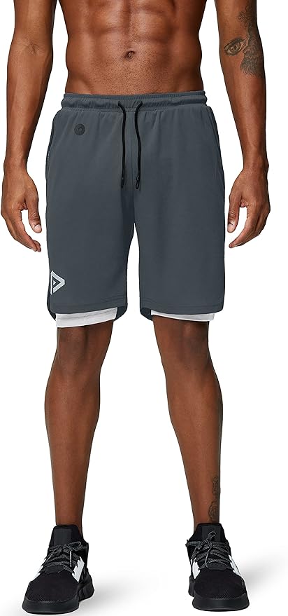 Pinkbomb Men's 2 in 1 Running Shorts Gym Workout Quick Dry Mens Shorts with Phone Pocket
