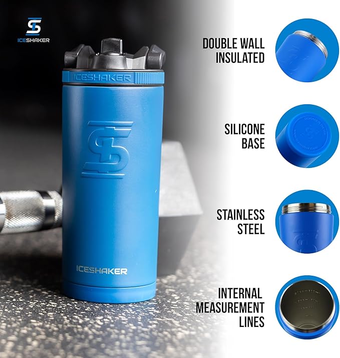 Ice Shaker Insulated Stainless Steel Shaker Bottle | 26oz, Royal | Cold for 30+ Hours | Insulated Cup with Twist-on Agitator | Odor-Free Bottle for Protein Shakes, Water, Smoothies, Cocktails