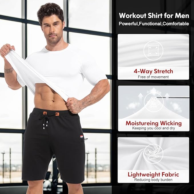 CL convallaria 4 Pack Compression Shirts Men Long Short Sleeve Cooling Dry Rash Guard Athletic Workout T Shirt for Sports