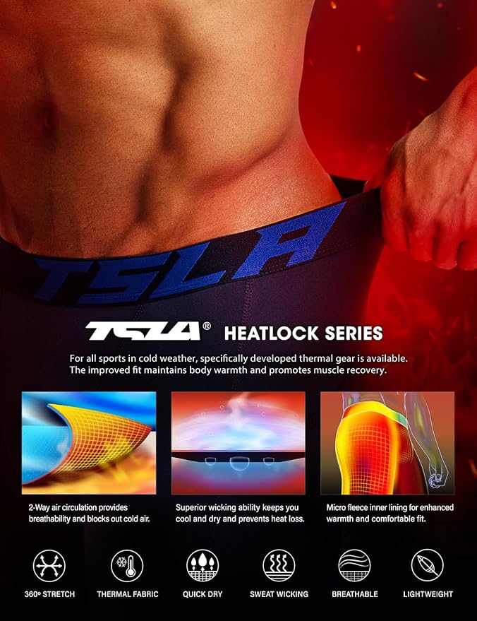 TSLA Men's Thermal Compression Pants, Athletic Sports Leggings & Running Tights, Wintergear Base Layer Bottoms