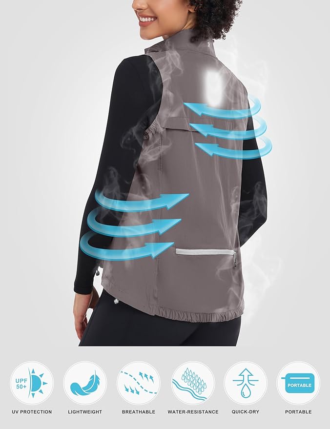 Little Donkey Andy Women's Lightweight Quick Dry Vest Summer Windproof Sleeveless Elastic Jacket for Golfing Cycling Running