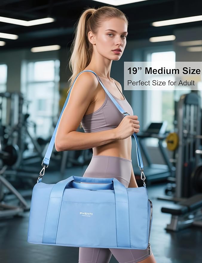 Gym Bag for Women Girls with Shoe Compartment & Wet Pocket - Duffle Bag for Travel Sports Fitness Workout Athletic, 19"-Medium, Blue
