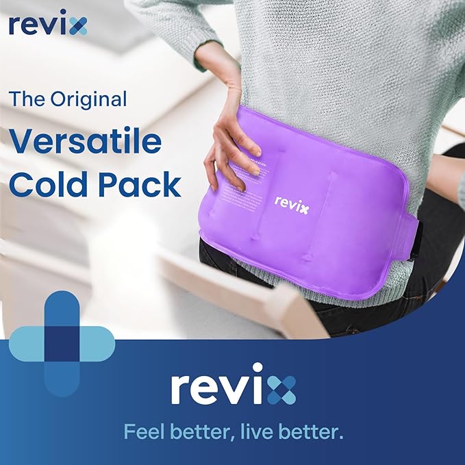 REVIX 2-Pack Large Cold Packs for Back, Rotator Cuff, Hip, Knee, and Shin, Versatile Cold Compress with Soft Plush Lining and Strap, 16" × 9"