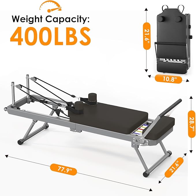 SogesPower Pilates Reformer Machine for Home Gym Workout, Foldable Pilates Equipment with High Strength Alloy Springs for Beginners, Up to 400lbs