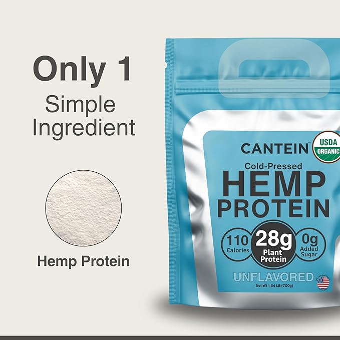 Organic Hemp Protein Powder, Plant Based and Vegan Protein Shake, Lactose and Dairy Free, Gluten Free, Clean and Natural- Unflavored (20 Servings)