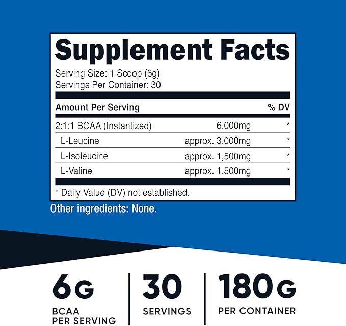 Nutricost BCAA Powder (Unflavored, 30 Servings) - Vegetarian, Non-GMO, Gluten Free, Optimal 2:1:1 Ratio